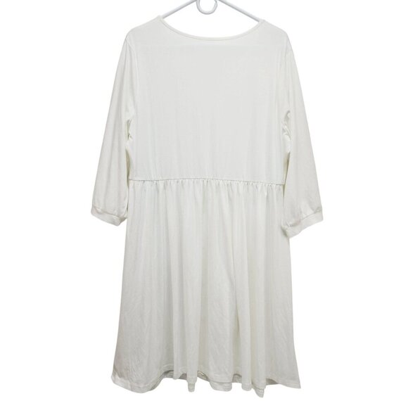 White Button-Down Midi Dress V-Neckline Three-Quarter Sleeves 2XL Womens - Picture 2 of 9